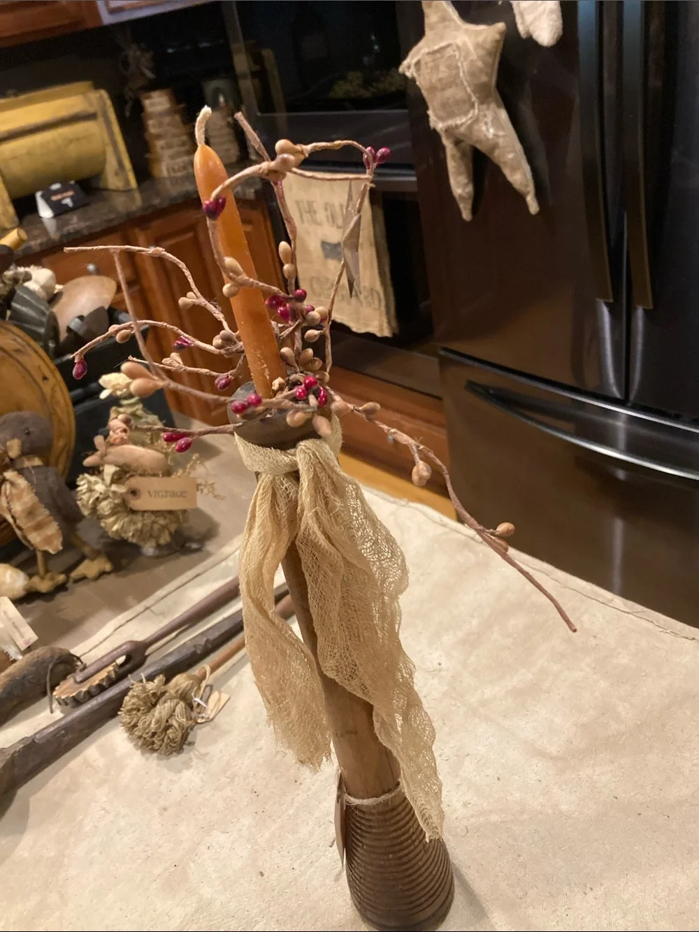 Rustic Brown Decorative Wooden Leg with Burlap Accent